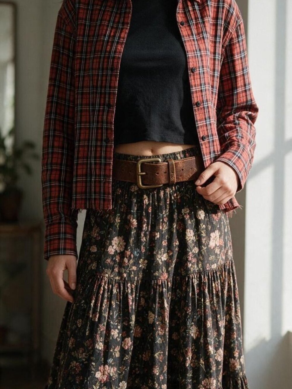 Current/Elliott The Tella Red Plaid Shirt NWT 1 Grunge Rocker Emo Whimsigoth